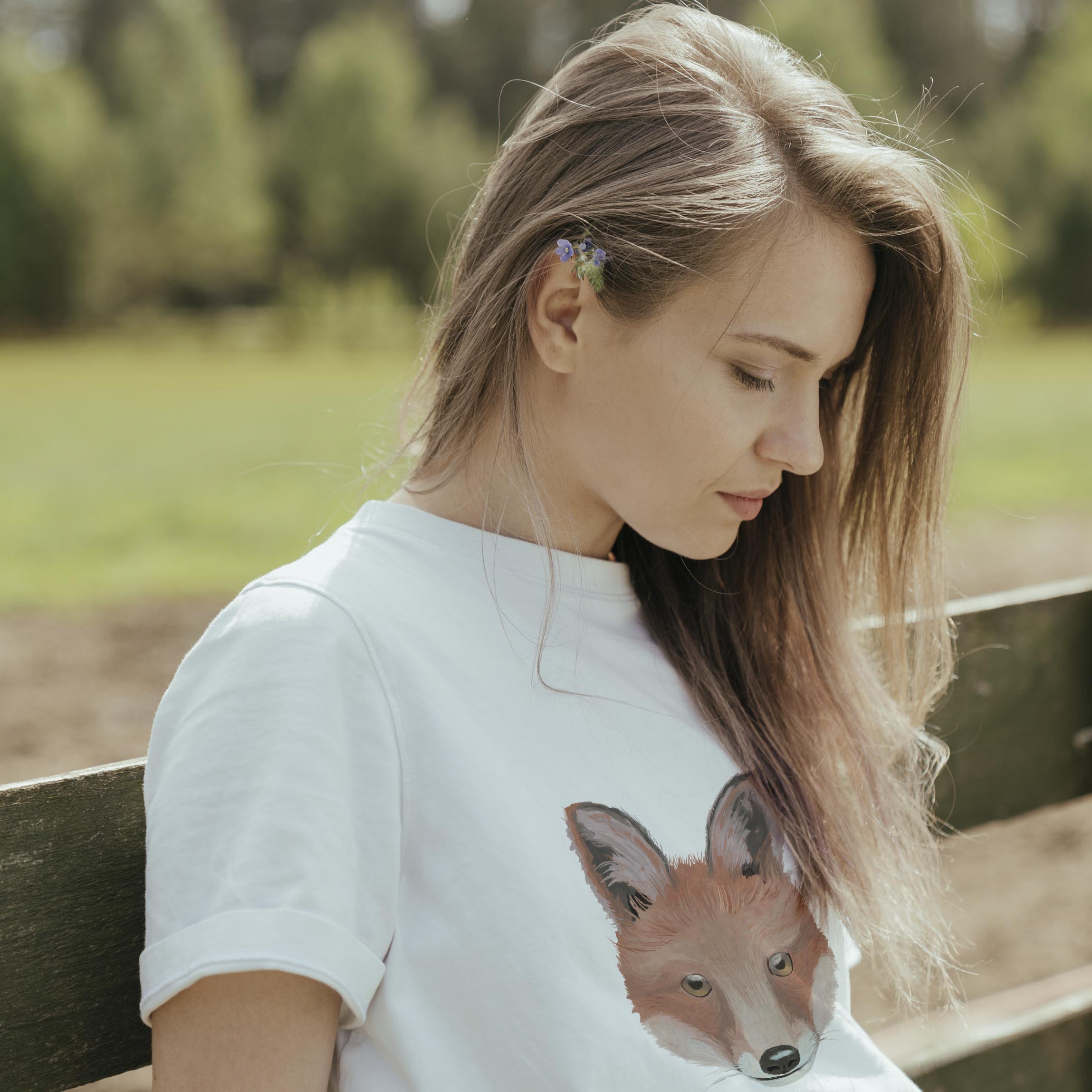 t-shirt donna ecologica maniche corte stampa volpe